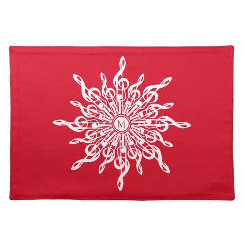 Christmas Red Ornamental Monogram G_Clef Snowflake Cloth Placemat