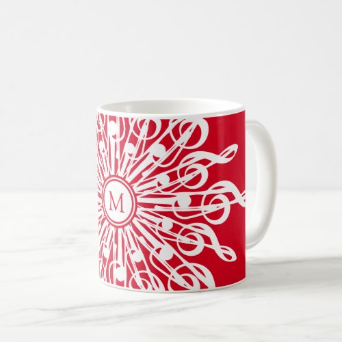 Christmas Red Ornamental Monogram G_Clef Snowflake Coffee Mug