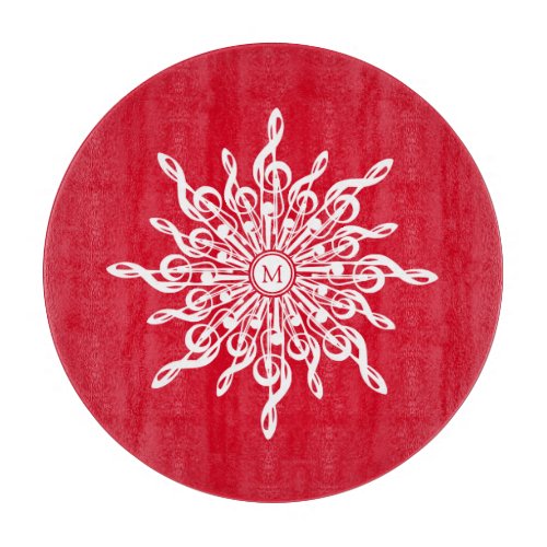 Christmas Red Ornamental Monogram G_Clef Snowflake Cutting Board