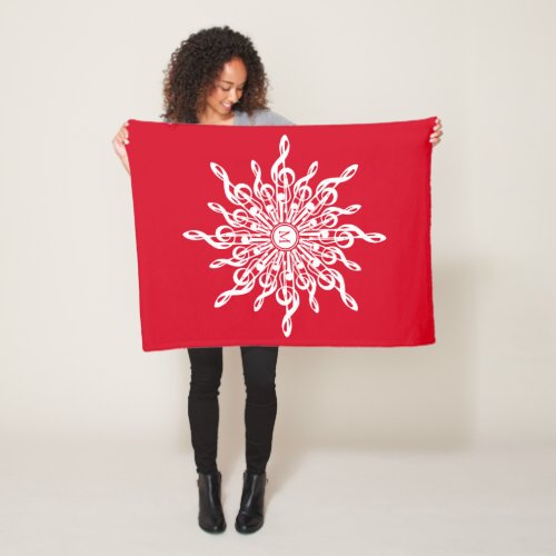Christmas Red Ornamental Monogram G_Clef Snowflake Fleece Blanket