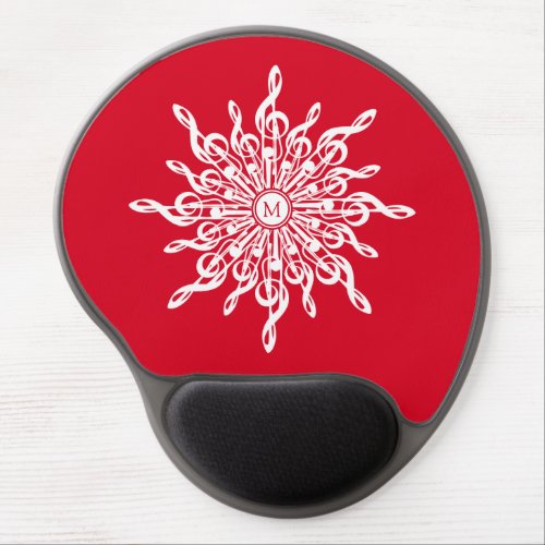 Christmas Red Ornamental Monogram G_Clef Snowflake Gel Mouse Pad