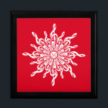 Christmas Red Ornamental Monogram G-Clef Snowflake Gift Box<br><div class="desc">Unique music-themed gift box for musicians and music lovers for the winter holidays. Melting white g-clefs form a snowflake made out of treble clef notes. Use the text template to add an initial or monogram to the middle of the ornamental design. Edit to change the Christmas red background, center circle...</div>