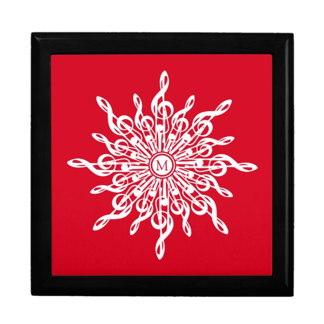 Christmas Red Ornamental Monogram G-Clef Snowflake Gift Box (Front)