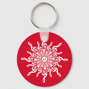 Christmas Red Ornamental Monogram G-Clef Snowflake Keychain