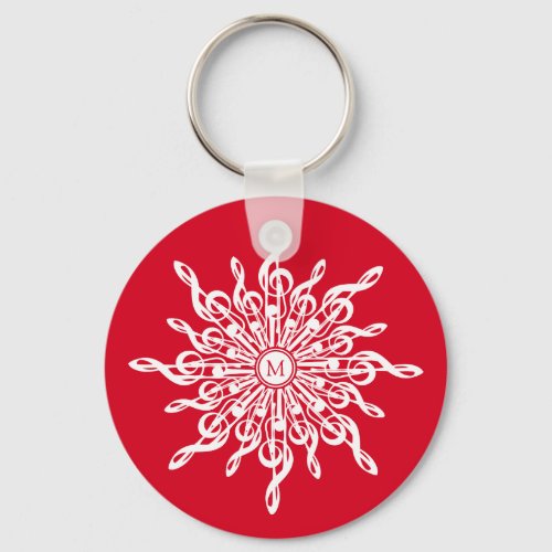 Christmas Red Ornamental Monogram G_Clef Snowflake Keychain