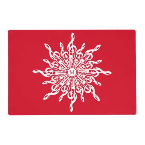 Christmas Red Ornamental Monogram G_Clef Snowflake Placemat