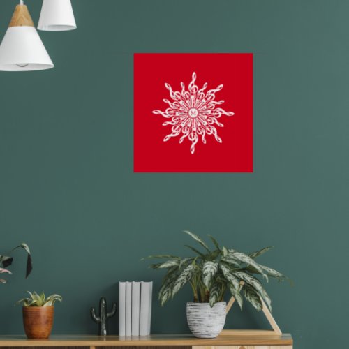 Christmas Red Ornamental Monogram G_Clef Snowflake Poster