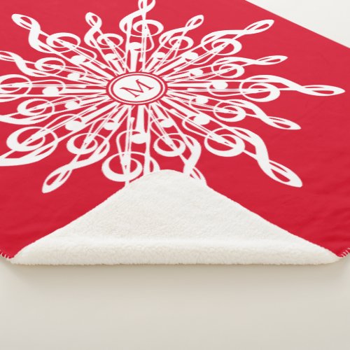 Christmas Red Ornamental Monogram G_Clef Snowflake Sherpa Blanket