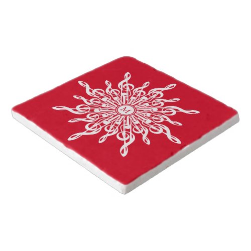 Christmas Red Ornamental Monogram G_Clef Snowflake Trivet