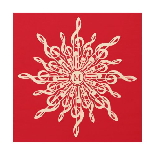 Christmas Red Ornamental Monogram G_Clef Snowflake Wood Wall Art