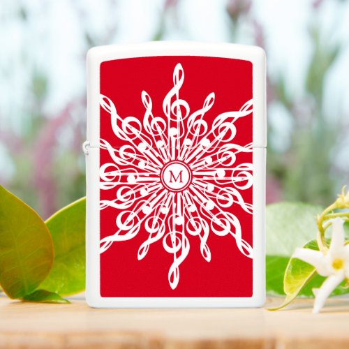 Christmas Red Ornamental Monogram G_Clef Snowflake Zippo Lighter