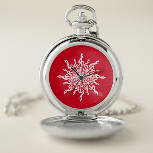 Christmas Red Ornamental Treble Clef Snowflake Pocket Watch