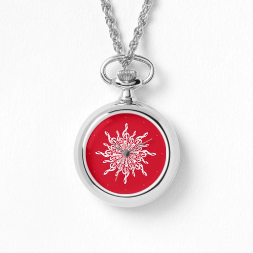 Christmas Red Ornamental Treble Clef Snowflake Watch