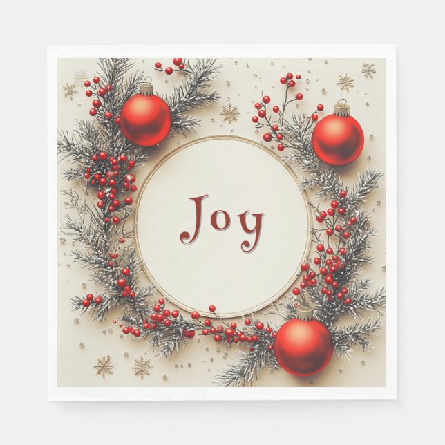 Christmas Red Ornaments Berries Snowflakes Napkins (Front)