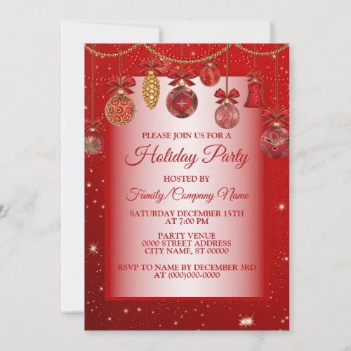 Christmas Red Ornaments Holidays Sparkle Elegant Invitation