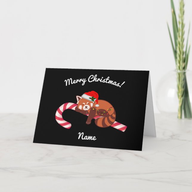"Christmas Red Panda" Folded Holiday Card (Front)