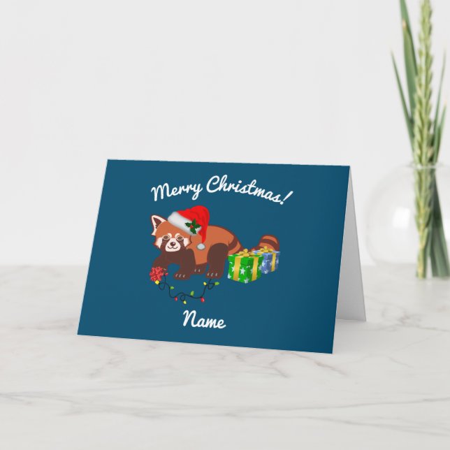 "Christmas Red Panda" Folded Holiday Card (Front)