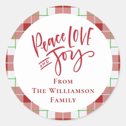 Christmas Red Peace Love Joy Modern Family Classic Round Sticker