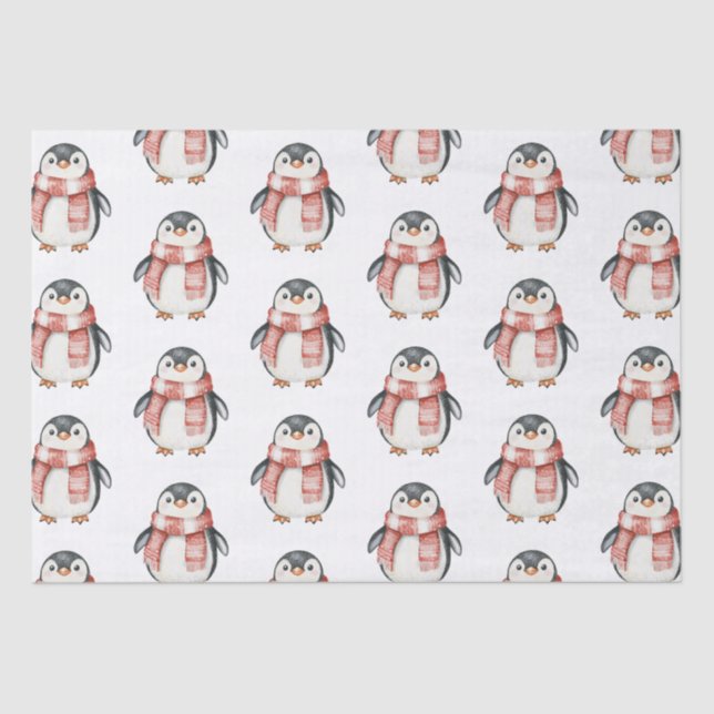 Christmas Red Peppermint Penguins Tissue Paper (Front)