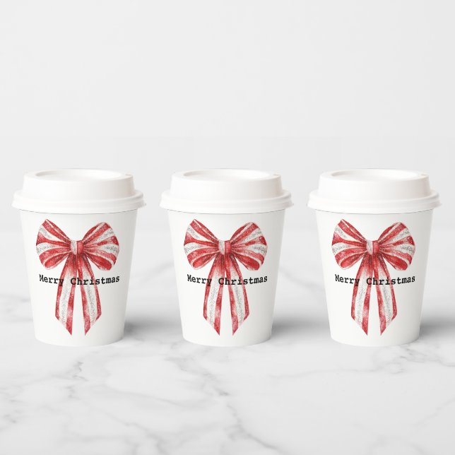 Christmas Red Peppermint White Bows  Paper Cups (Multi)