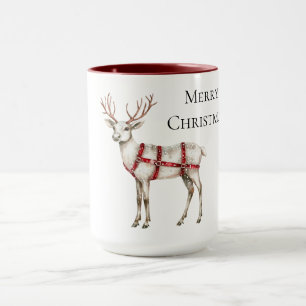 Christmas Red Peppermint White Deer Mug