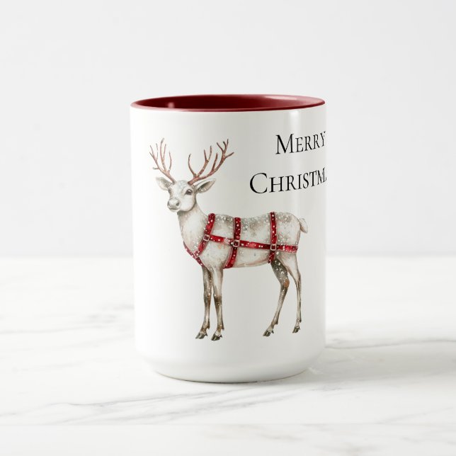 Christmas Red Peppermint White Deer Mug (Center)