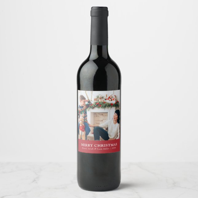 Christmas Red Photo Wine Label (Front)