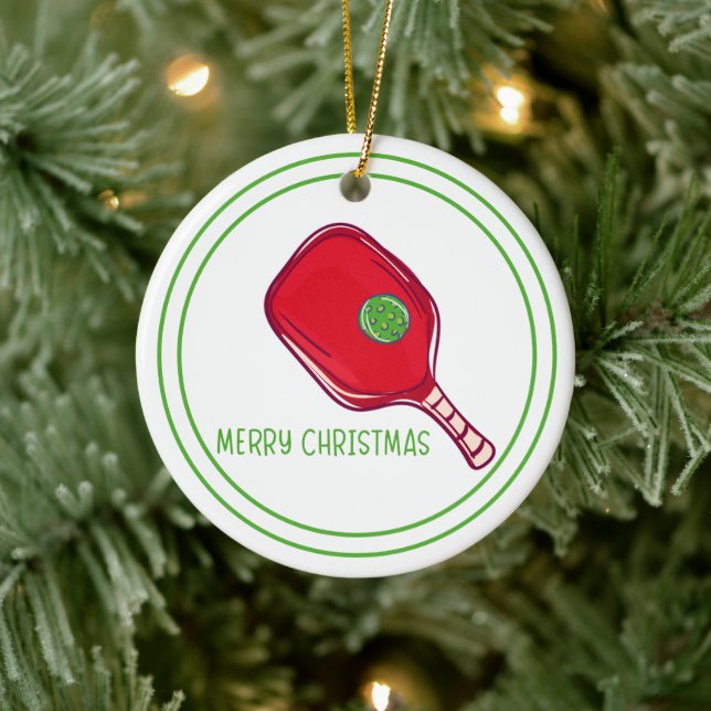Christmas Red Pickleball Paddle Design Festive Ceramic Ornament (Tree)