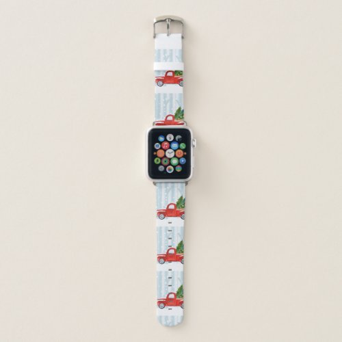 Christmas Red PickUp Truck on a Snowy Road Apple Watch Band