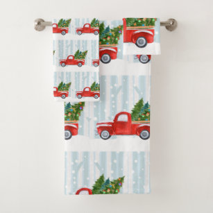 red truck bath towels