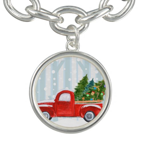 Christmas Red PickUp Truck on a Snowy Road Bracelet