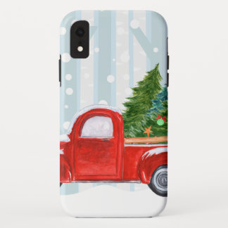 Christmas Red PickUp Truck on a Snowy Road iPhone XR Case