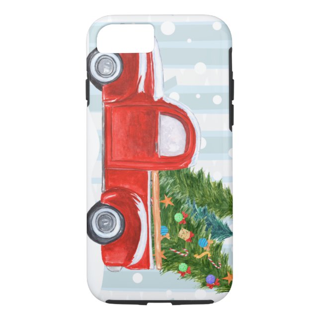 Christmas Red PickUp Truck on a Snowy Road Case-Mate iPhone Case (Back)
