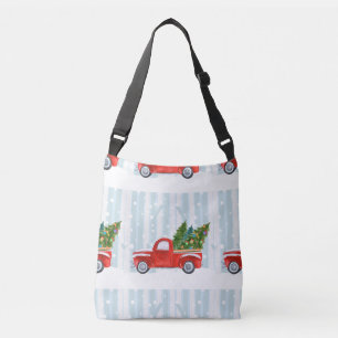 Christmas Red PickUp Truck on a Snowy Road Crossbody Bag
