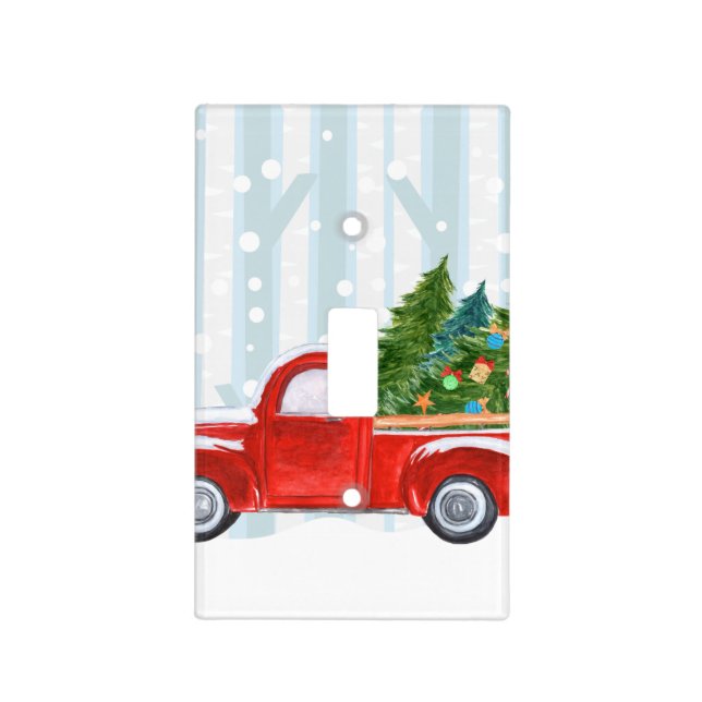 Christmas Red PickUp Truck on a Snowy Road Light Switch Cover (Front)