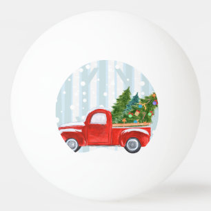 Christmas Red PickUp Truck on a Snowy Road Ping-Pong Ball