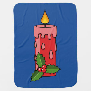 Christmas Red Pillar Candle with Holly Baby Blanket