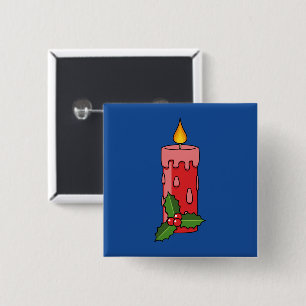 Christmas Red Pillar Candle with Holly Button