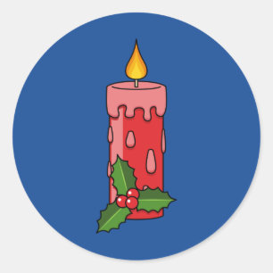Christmas Red Pillar Candle with Holly Classic Round Sticker