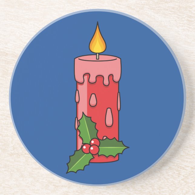 Christmas Red Pillar Candle with Holly Coaster (Front)