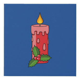 Christmas Red Pillar Candle with Holly Faux Canvas Print