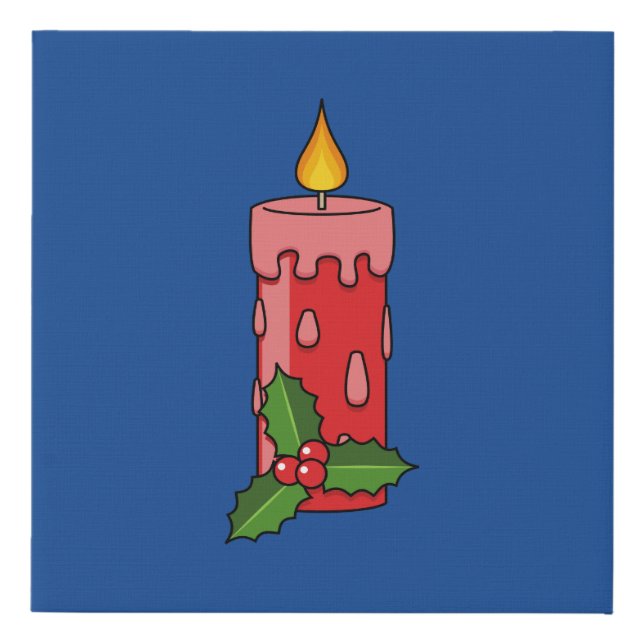 Christmas Red Pillar Candle with Holly Faux Canvas Print (Front)