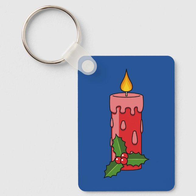 Christmas Red Pillar Candle with Holly Keychain (Front)