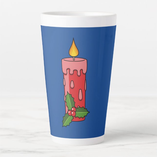 Christmas Red Pillar Candle with Holly Latte Mug (Front)
