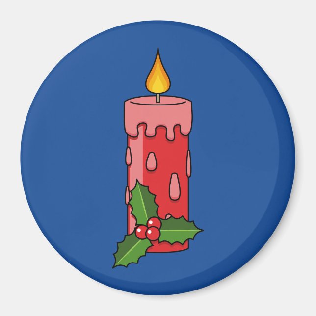 Christmas Red Pillar Candle with Holly Magnet (Front)