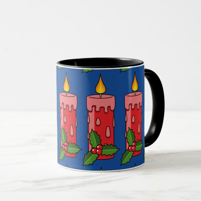 Christmas Red Pillar Candle with Holly Mug (Front Right)