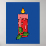 Christmas Red Pillar Candle with Holly Poster<br><div class="desc">An illustration of a Christmas red pillar candle with holly. Lighting a candle on the table during Christmas celebrations will give a peaceful and romantic ambiance to your home. Candle light helps people to calm,  fight stress and anxiety.</div>
