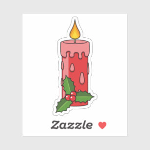 Christmas Red Pillar Candle with Holly Sticker