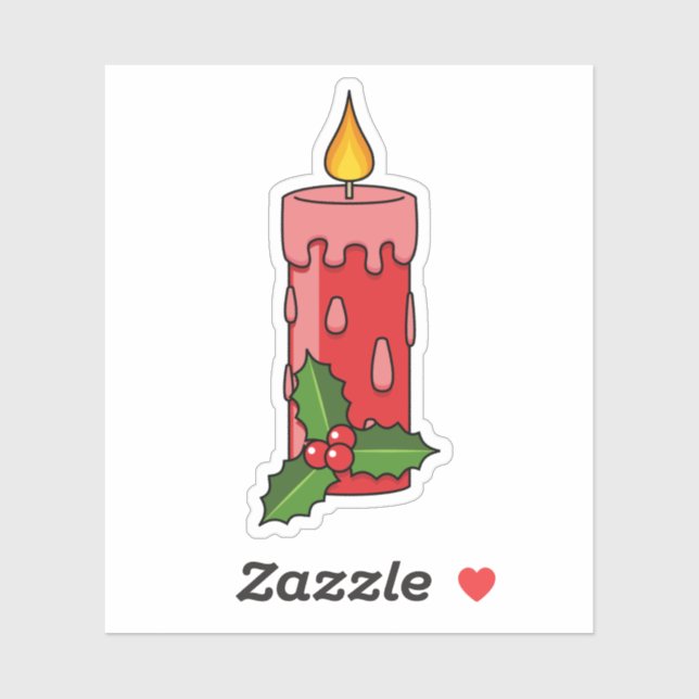 Christmas Red Pillar Candle with Holly Sticker (Sheet)