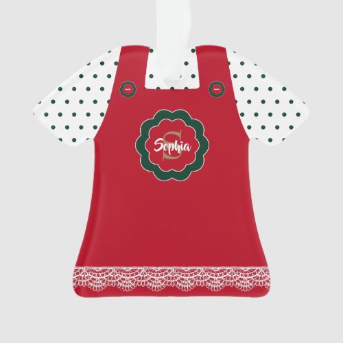 Christmas Red Pinafore Lace Trim Personalized Ornament